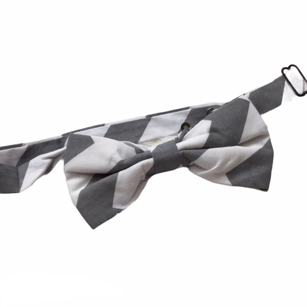 🌿 Boutique Gray & White Adjustable Boy’s Bow Tie >17” NEW Adorable & Stylish